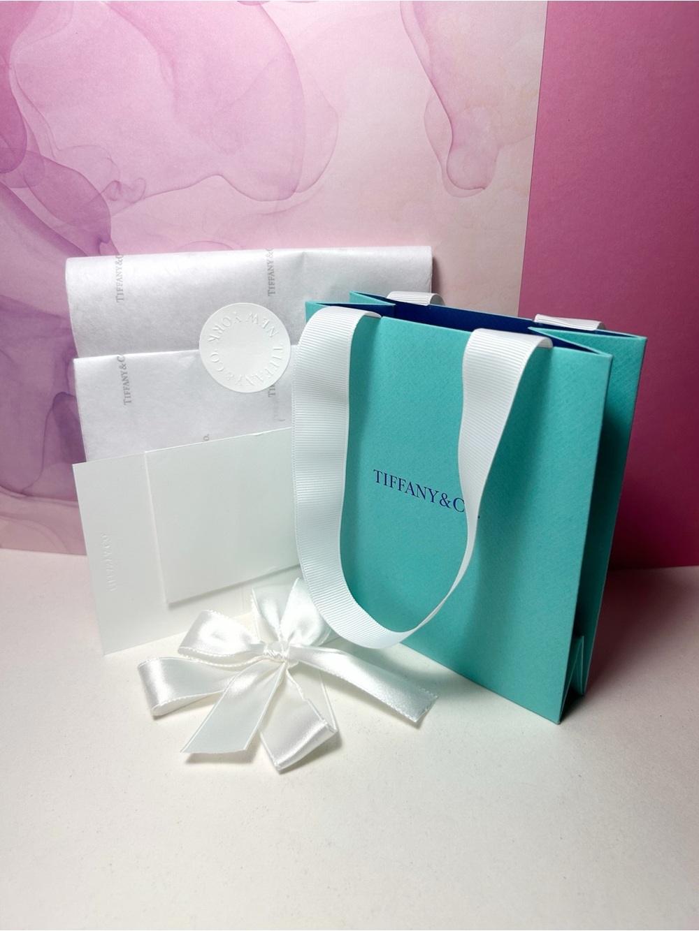 Tiffany & Co. Small Robin's Egg Blue Mini Gift Bag Set, Wrapping Paper and Card